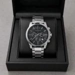Elegant Armani Exchange Chronograph Watch Silver Black For Men (FGS102) - stayhit.in