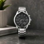 Elegant Armani Exchange Chronograph Watch Silver Black For Men (FGS102) - stayhit.in