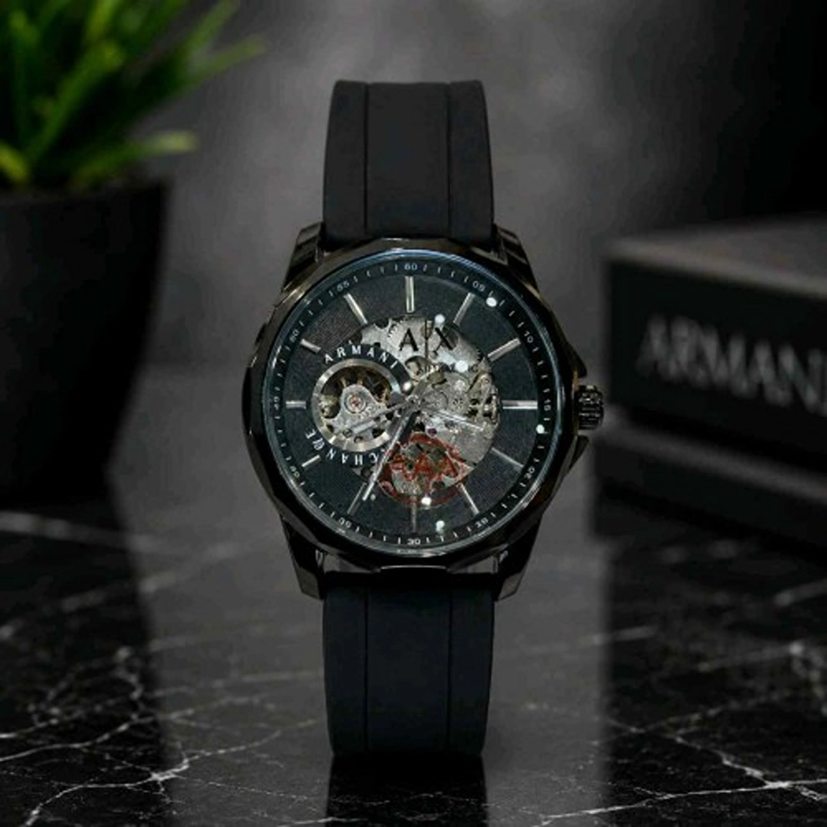 Elegant Armani Exchange Skeleton Watch Black For Men (FGS108) - stayhit.in