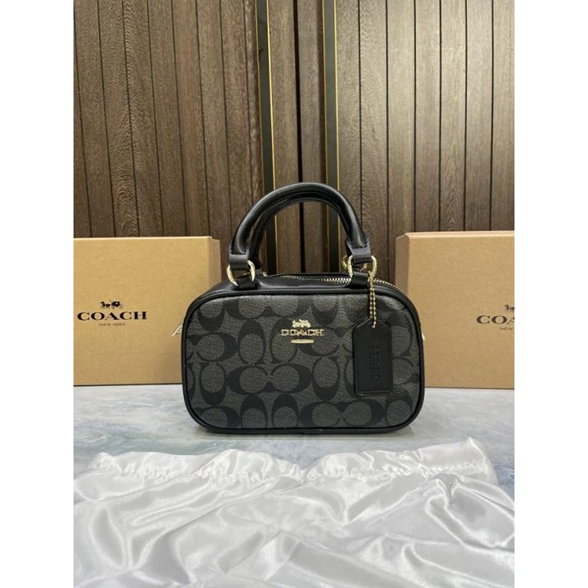 Elegant Coach Taupe Logo Mini Satchel Bag With Box For Women (BOT3983) - stayhit.in Elegant Coach Taupe Logo Mini Satchel Bag With Box For Women (BOT3983) - stayhit.in