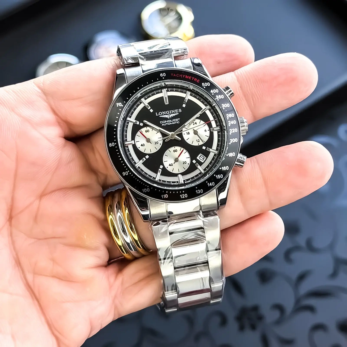 Elegant Longines Chrono Watch Silver Black For Men (JH546) - stayhit.in Elegant Longines Chrono Watch Silver Black For Men (JH546) - stayhit.in