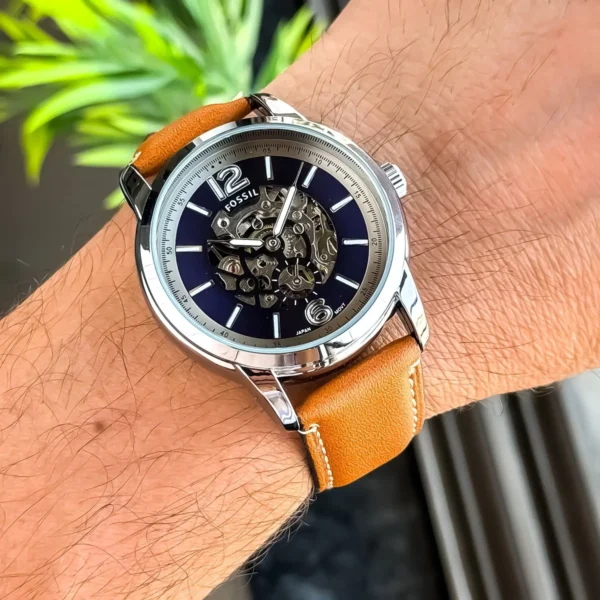 Fossil Auto Watch Silver Blue For Men Fossil Auto Watch Silver Blue For Men