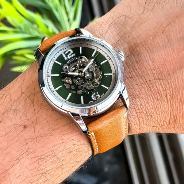 Fossil Auto Watch Silver Green For Men Fossil Auto Watch Silver Green For Men