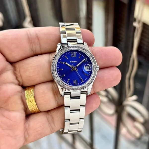 Fossil Scarlette Watch Silver Blue For Women Fossil Scarlette Watch Silver Blue For Women