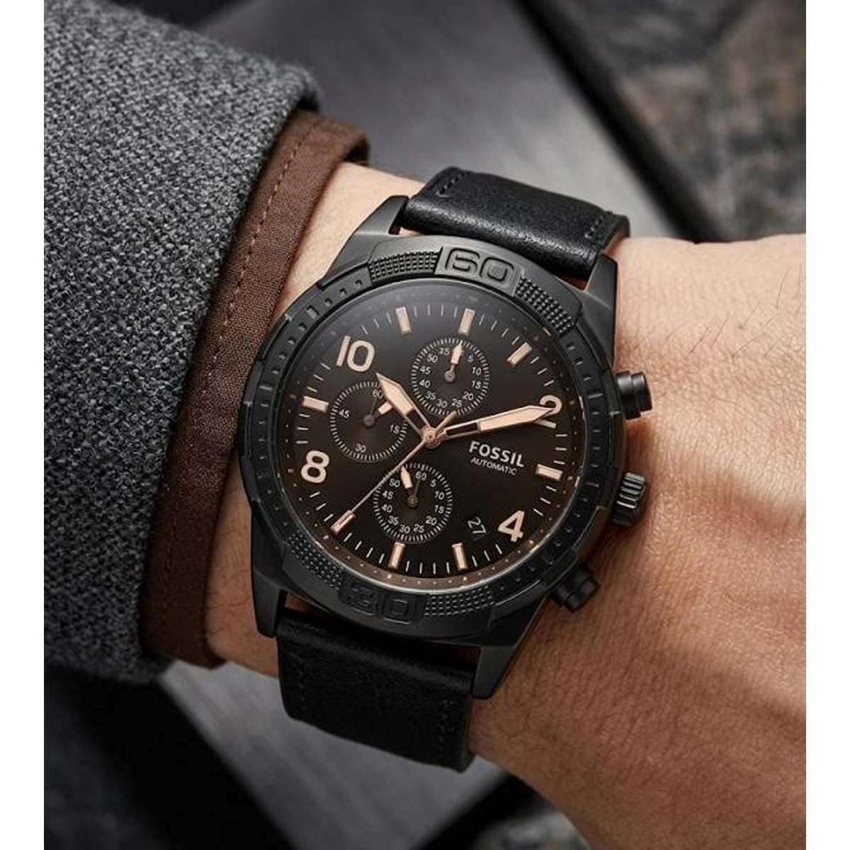 Luxury Fossil Bronson Chronograph Watch Black For Men (WS175) - stayhit.in