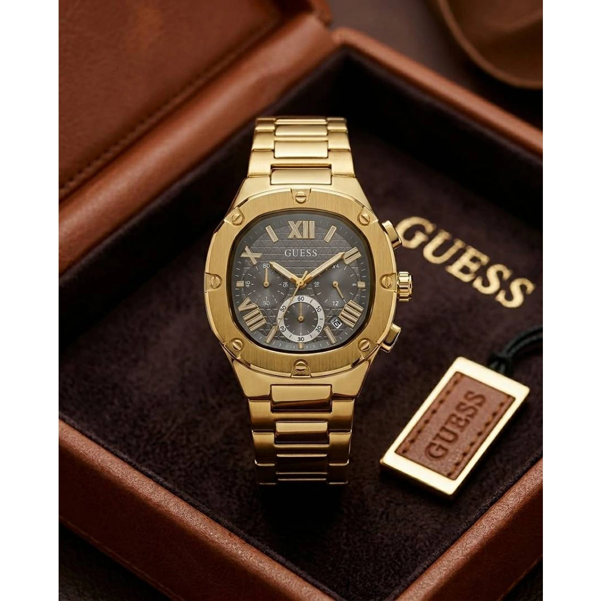 Luxury Guess Square Chronograph Watch Gold Black For Men (SOS198) - stayhit.in Luxury Guess Square Chronograph Watch Gold Black For Men (SOS198) - stayhit.in