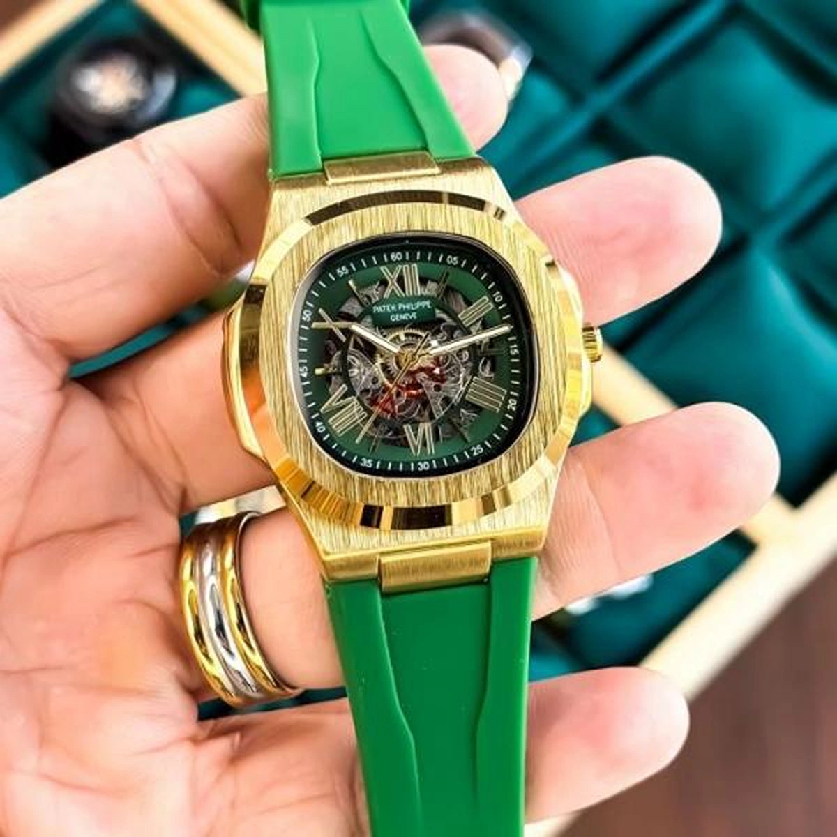 Luxury Patek Philippe Automatic Watch Green Strap For Men (BOT3751) - stayhit.in Luxury Patek Philippe Automatic Watch Green Strap For Men (BOT3751) - stayhit.in