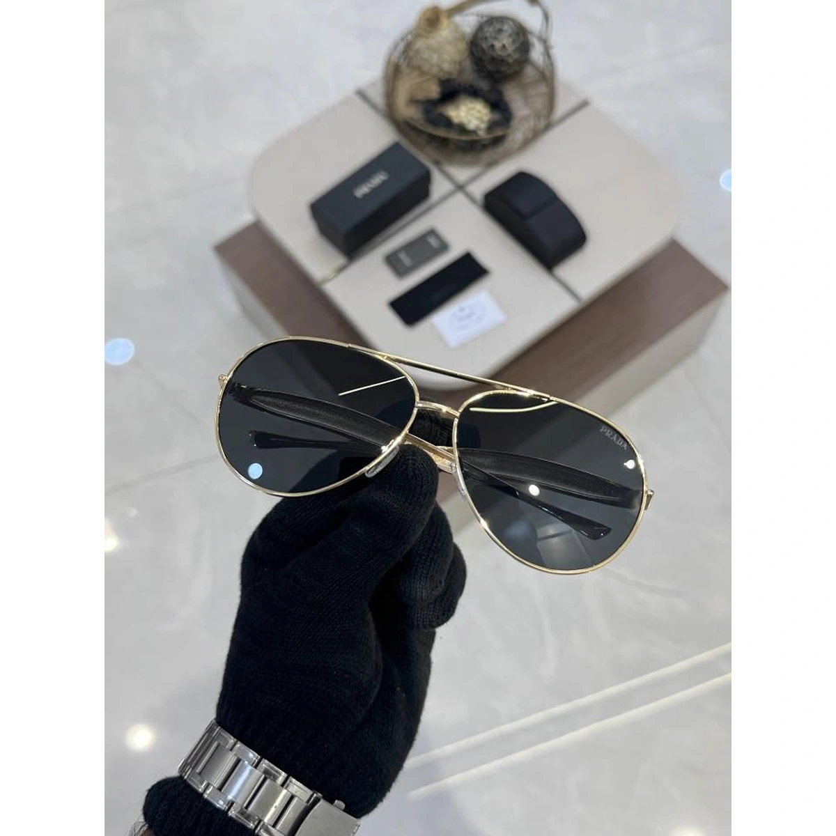 Luxury Prada Sunglasses Gold Black For Men (BOT3527) - stayhit.in