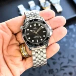 Omega Auto Watch Silver Black For Men