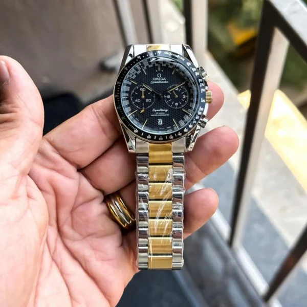 Omega Chrono Watch Silver Black For Men Omega Chrono Watch Silver Black For Men