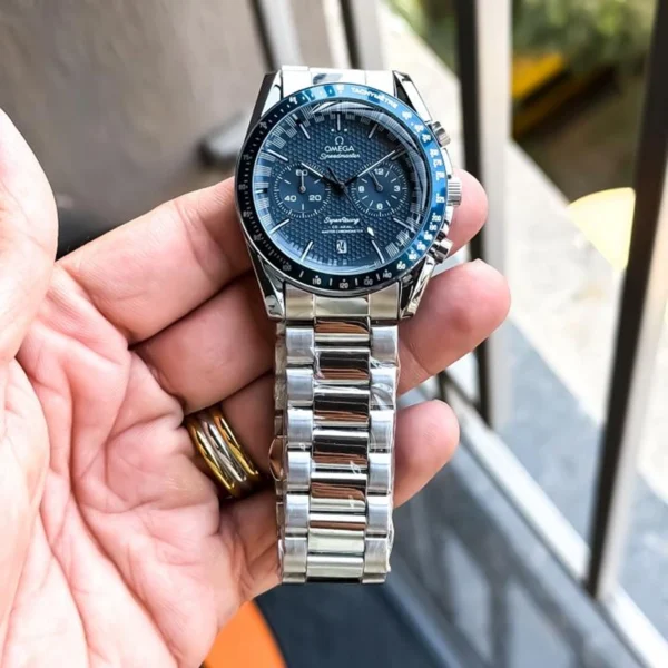 Omega Chrono Watch Silver Blue For Men Omega Chrono Watch Silver Blue For Men