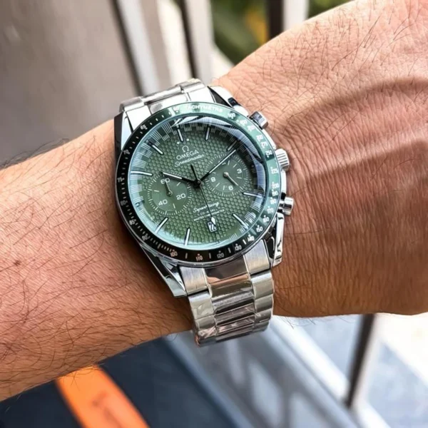 Omega Chrono Watch Silver Green For Men Omega Chrono Watch Silver Green For Men