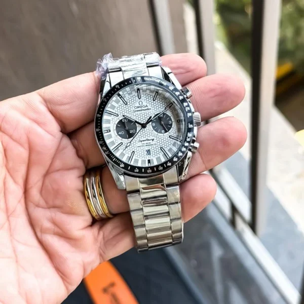 Omega Chrono Watch Silver White For Men Omega Chrono Watch Silver White For Men