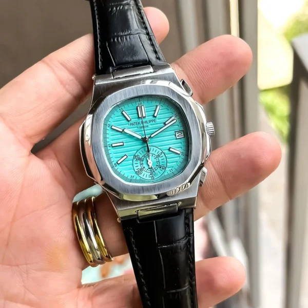 Patek Philippe Chrono Watch Silver Blue For Men Patek Philippe Chrono Watch Silver Blue For Men