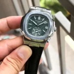 Patek Philippe Chrono Watch Silver Green For Men