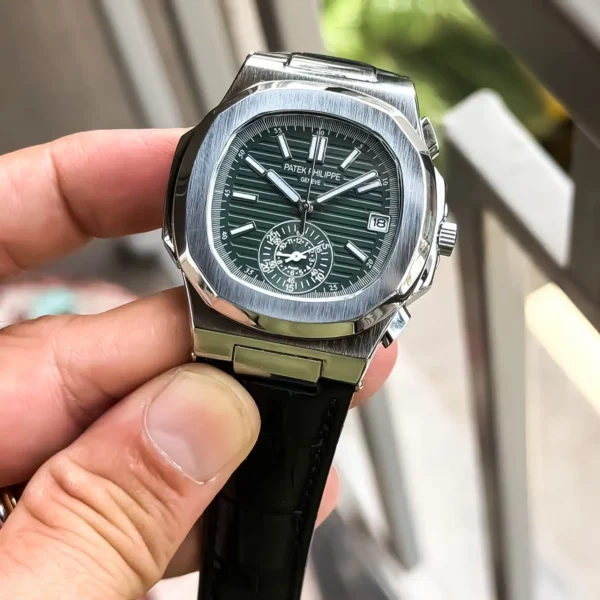 Patek Philippe Chrono Watch Silver Green For Men Patek Philippe Chrono Watch Silver Green For Men