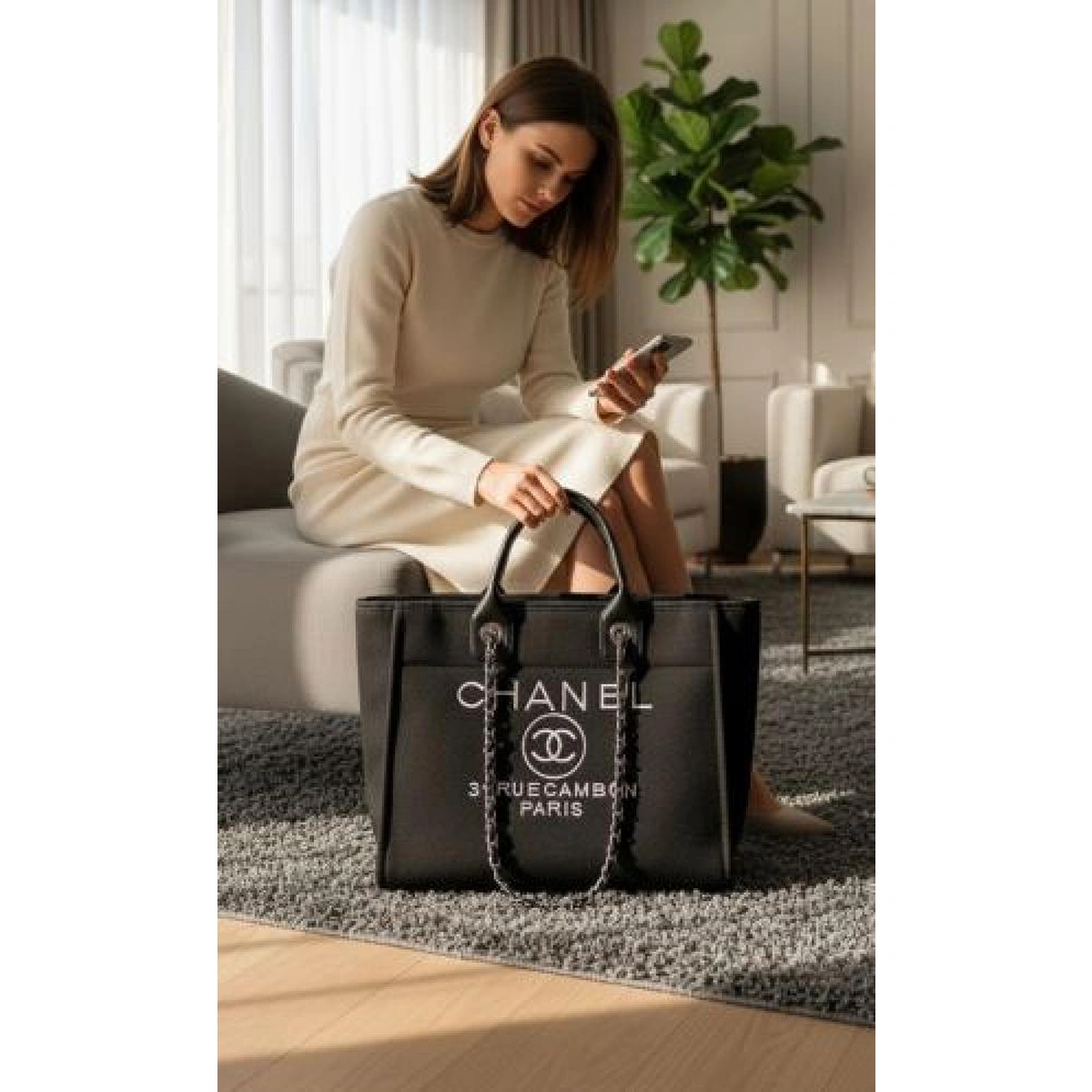 Premium Chanel Deauville Pearl Canvas Tote Bag For Women (BOT2853) - stayhit.in