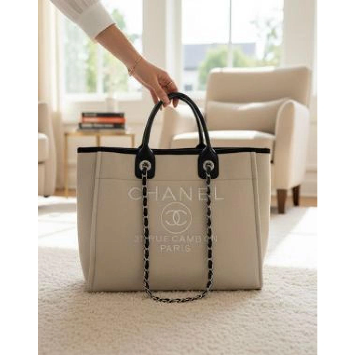 Premium Chanel Deauville Pearl Canvas Tote Bag For Women (BOT2854) - stayhit.in