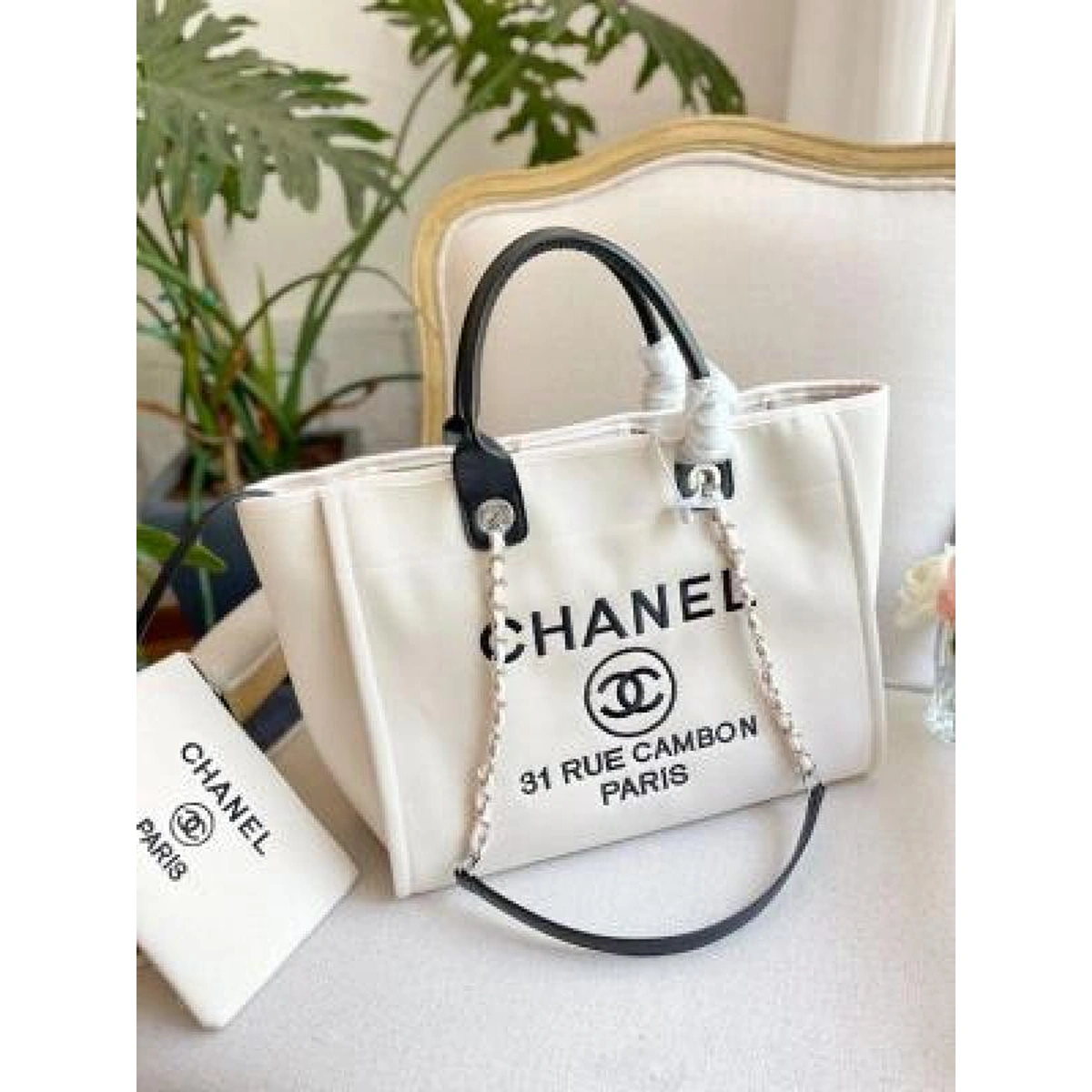 Premium Chanel Deauville Pearl Canvas Tote Bag For Women (BOT2855) - stayhit.in