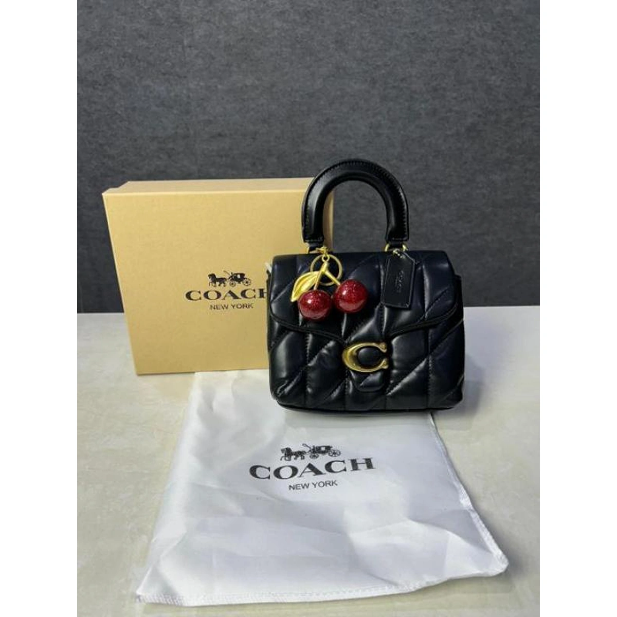 Premium Coach Tabby Leather Bag Cherry Charm With Box For Women (BOT3823) - stayhit.in Premium Coach Tabby Leather Bag Cherry Charm With Box For Women (BOT3823) - stayhit.in