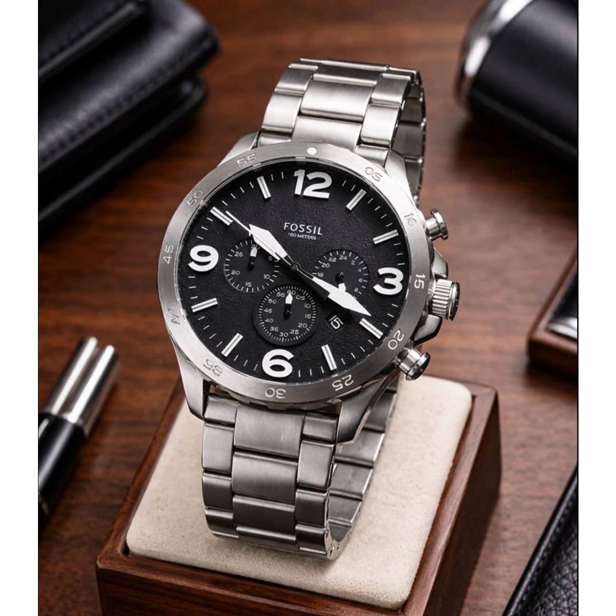 Premium Fossil 100 Meters Watch Black Dial For Men (SOS643) - stayhit.in