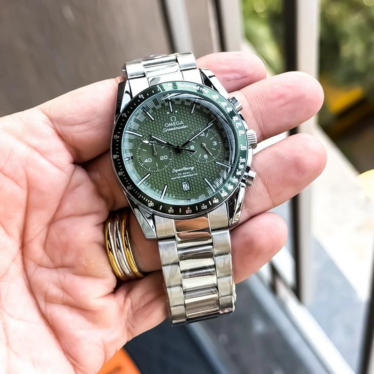 Premium Omega Chrono Watch Silver Green For Men (BOT2965) - stayhit.in Premium Omega Chrono Watch Silver Green For Men (BOT2965) - stayhit.in