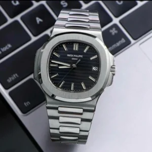 Premium Patek Philippe Nautilus Watch Silver Black For Men (BOT3918) - stayhit.in