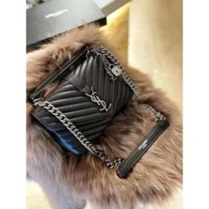 Premium Ysl Collage Shoulder Bag Black Silver Medium For Women (BOT2750) - stayhit.in