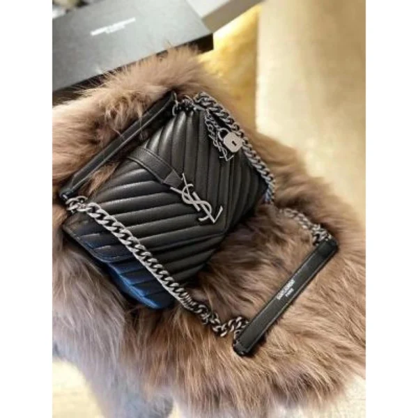 Premium Ysl Collage Shoulder Bag Black Silver Medium For Women (BOT2750) - stayhit.in