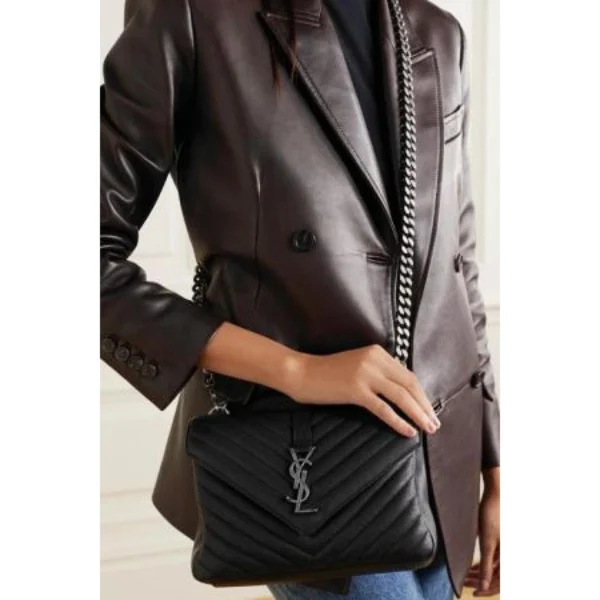 Premium Ysl Collage Shoulder Bag Black Silver Medium For Women (BOT2750) - stayhit.in