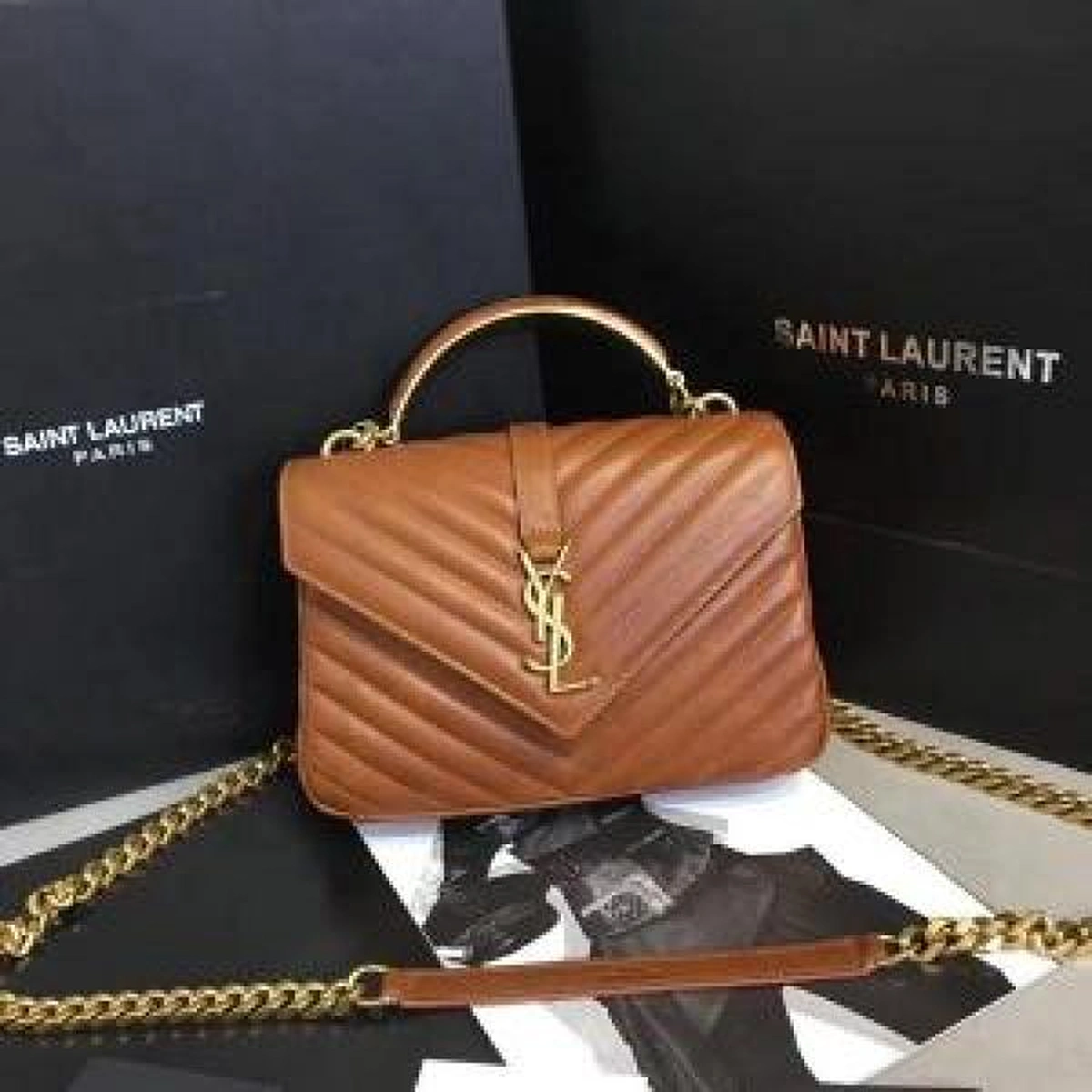 Premium Ysl Collage Shoulder Bag Brown Medium For Women (BOT2749) - stayhit.in
