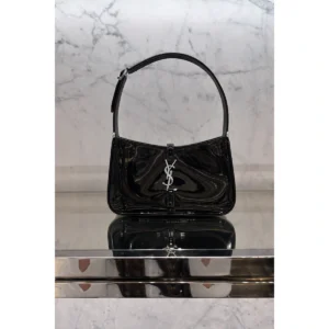 Premium Ysl Hobo Patent Leather Bag Black Silver With Og Box For Women (BT126) - stayhit.in