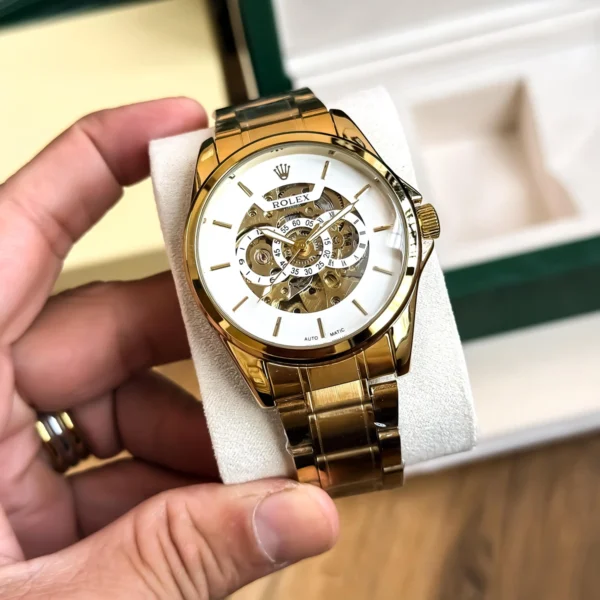 Rolex Auto Watch Gold White For Men Rolex Auto Watch Gold White For Men