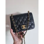Stylish Chanel Mini Square Bag Caviar Black Gold With Box For Women (BOT2884) - stayhit.in