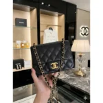 Stylish Chanel Mini Square Bag Caviar Black Gold With Box For Women (BOT2884) - stayhit.in
