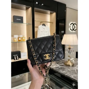 Stylish Chanel Mini Square Bag Caviar Black Gold With Box For Women (BOT2884) - stayhit.in