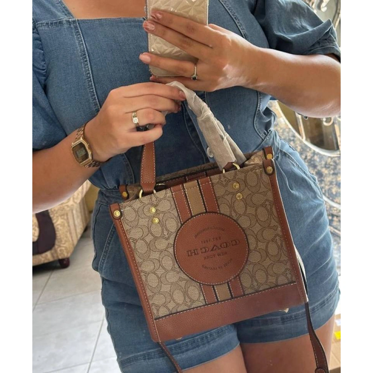 Stylish Coach Dempsey Tote Bag Stripe With Magnetic Box For Women (SOS433) - stayhit.in