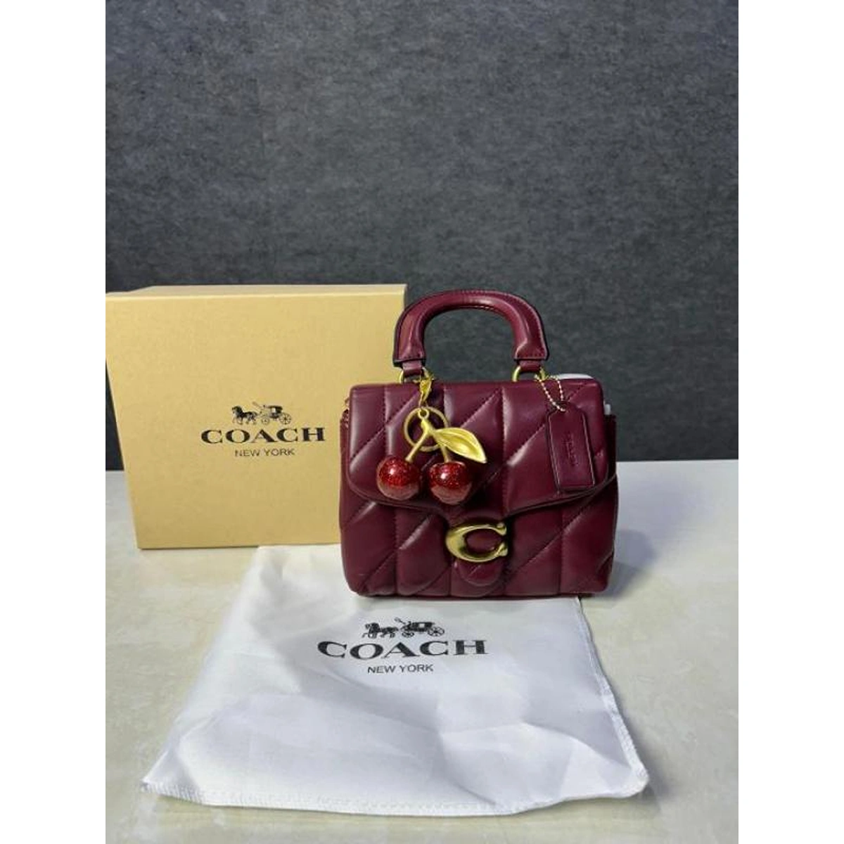 Stylish Coach Tabby Leather Bag Cherry Charm With Box For Women (BOT4054) - stayhit.in