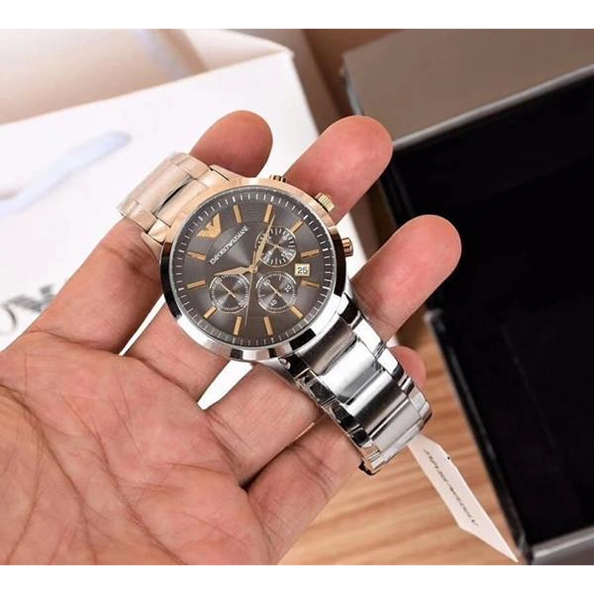 Stylish Emporio Armani Watch Silver Black Gold For Men (BOT3034) - stayhit.in Stylish Emporio Armani Watch Silver Black Gold For Men (BOT3034) - stayhit.in