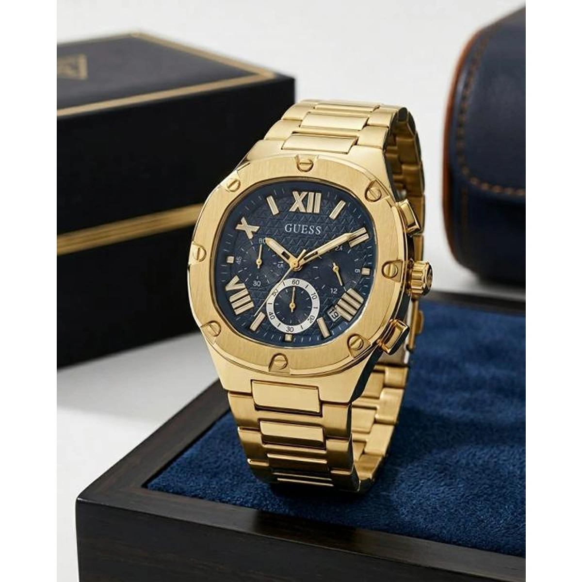 Stylish Guess Square Chronograph Watch Gold Blue For Men (BOT3351) - stayhit.in Stylish Guess Square Chronograph Watch Gold Blue For Men (BOT3351) - stayhit.in