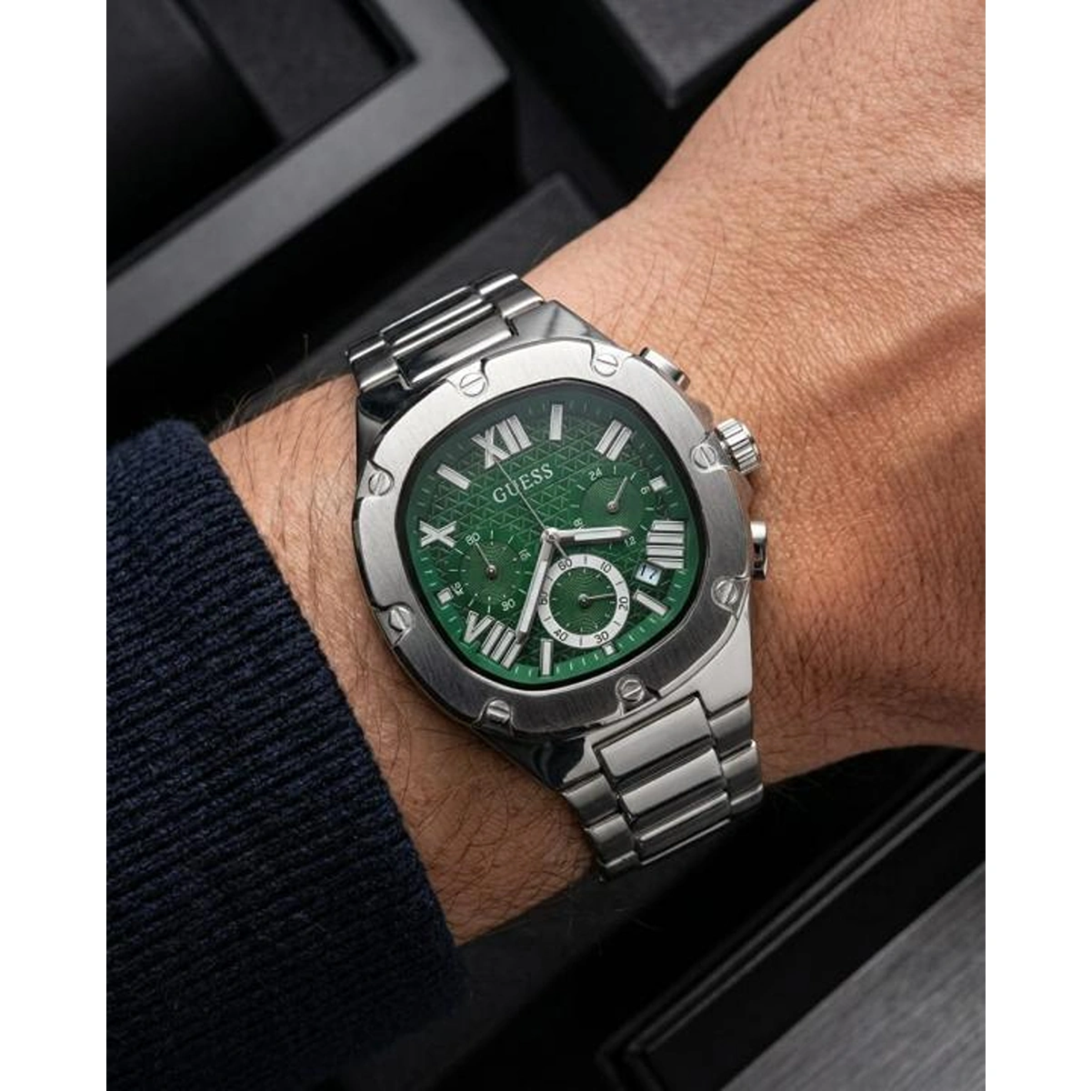 Stylish Guess Square Watch Silver Green For Men (BOT3346) - stayhit.in Stylish Guess Square Watch Silver Green For Men (BOT3346) - stayhit.in