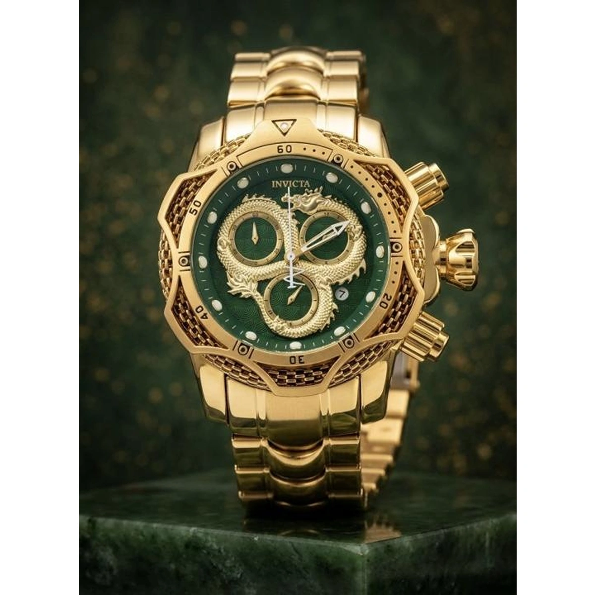 Stylish Invicta Watch Golden Green For Men (BOT3098) - stayhit.in Stylish Invicta Watch Golden Green For Men (BOT3098) - stayhit.in
