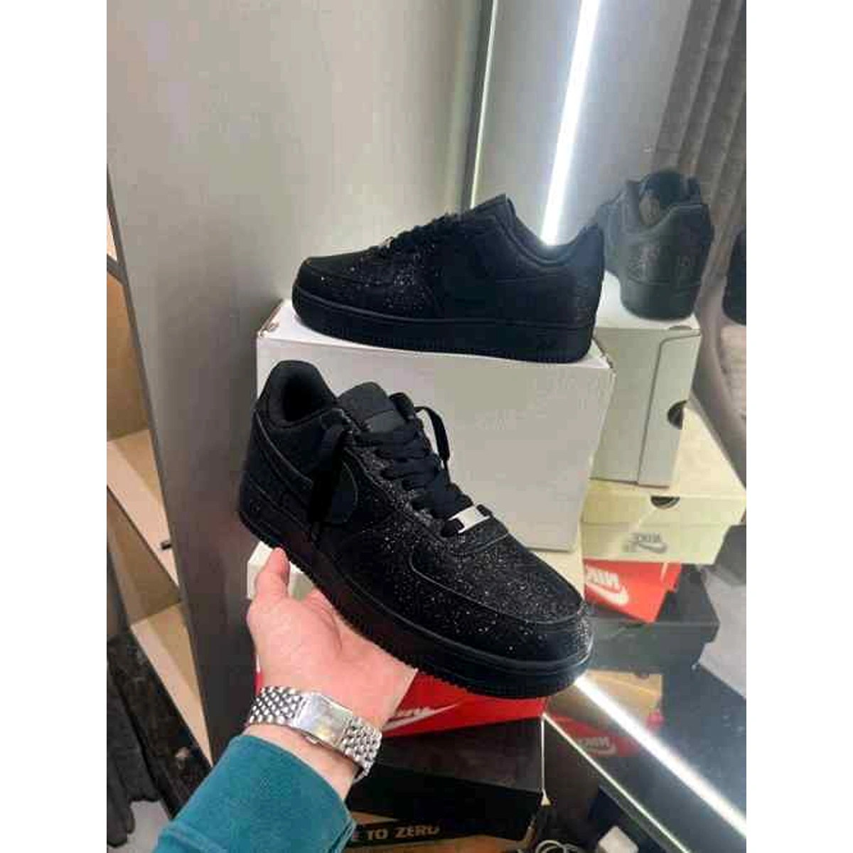 Luxury Nike Air Force 1 Shoes All Black Glitter For Men (SUP1136) - stayhit.in Luxury Nike Air Force 1 Shoes All Black Glitter For Men (SUP1136) - stayhit.in