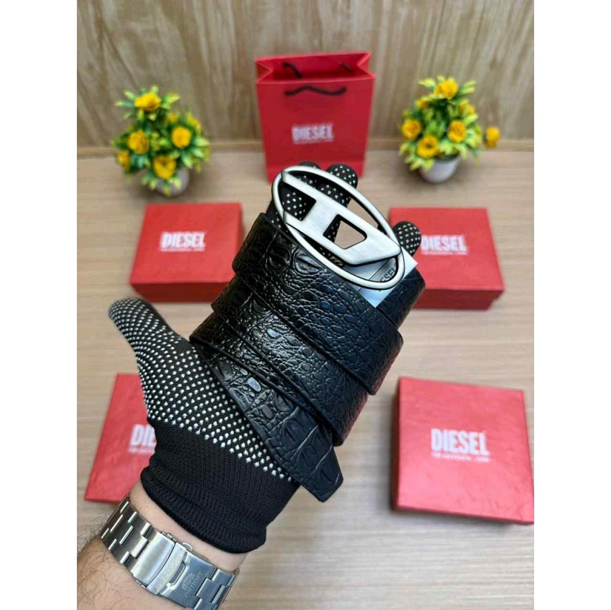 Premium Diesel Crocodile Embossed Reversible Belt With Og Box For Men (DW273) - stayhit.in