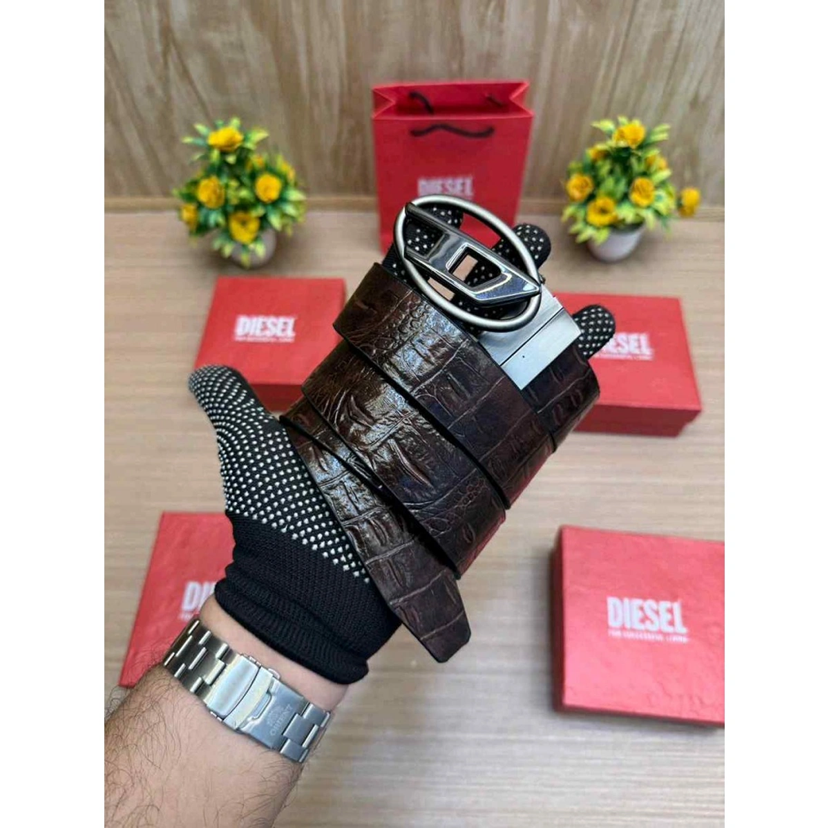 Premium Diesel Crocodile Embossed Reversible Belt With Og Box For Men (DW274) - stayhit.in