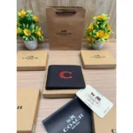 Stylish Coach Leather Wallet C Red Logo For Men